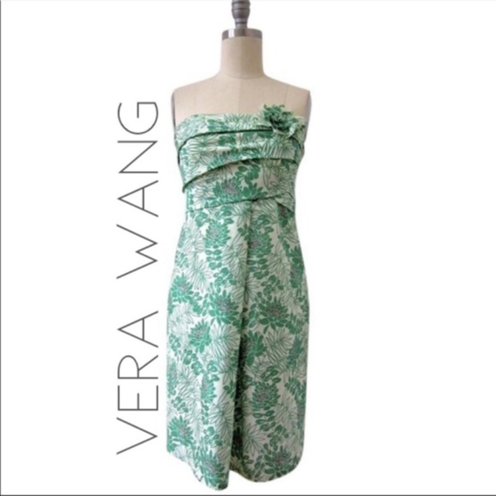 Vera Wang Green Floral Strapless Dress
